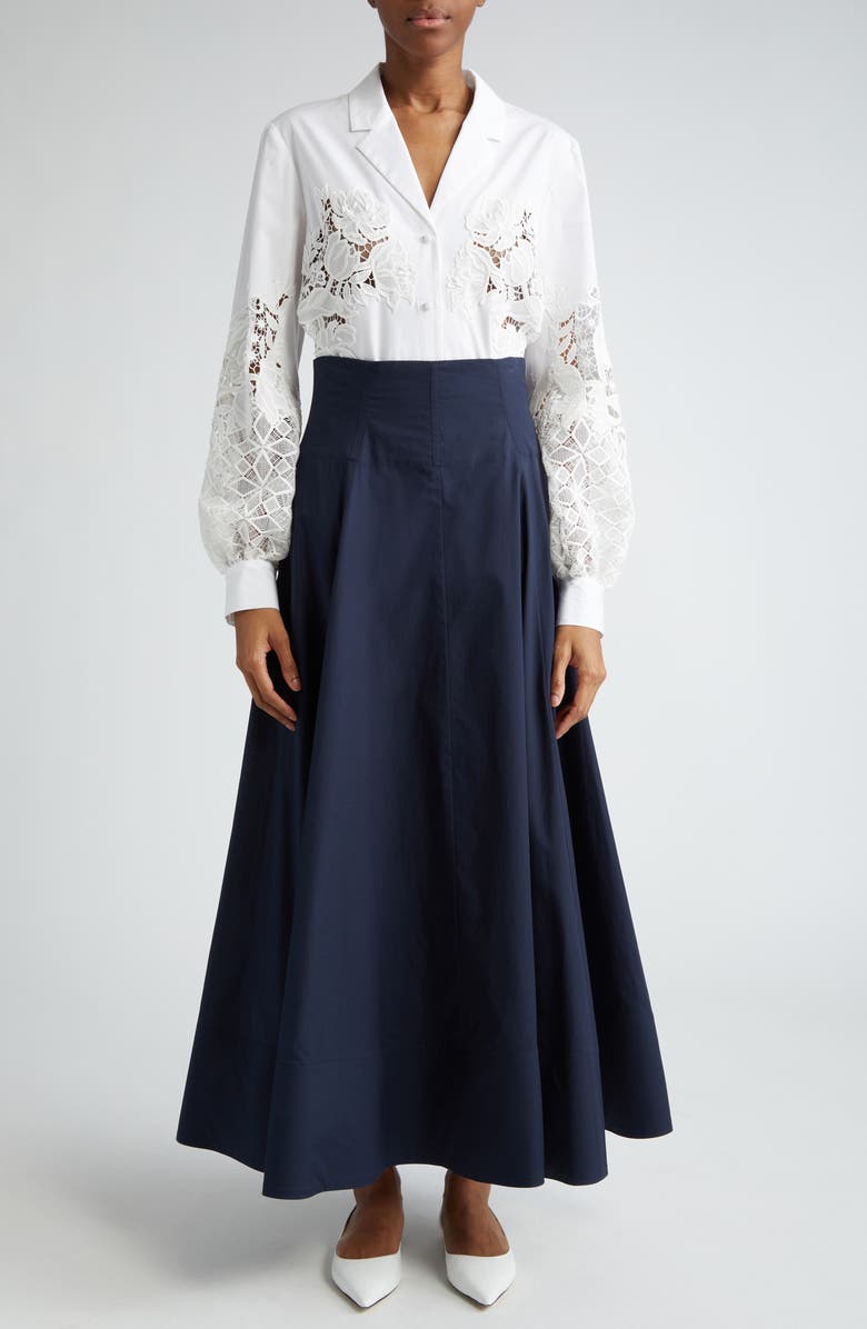 Lela Rose Lace Embellished Button-Up Shirt, Alternate, color, 