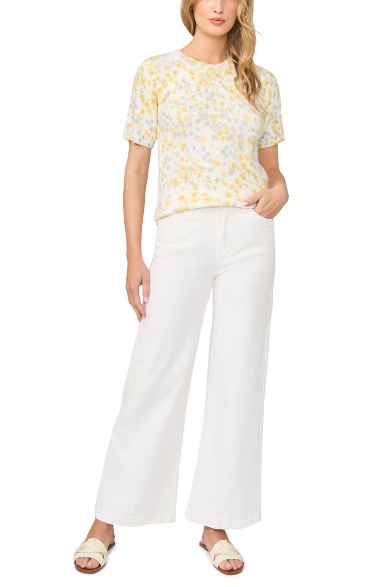 Floral Print Short Sleeve Sweater, Alternate, color, NEW IVORY