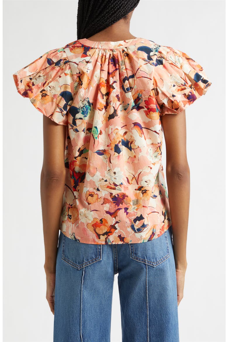 Abril Floral Print Puff Sleeve Top, Alternate, color, CAMELLIA