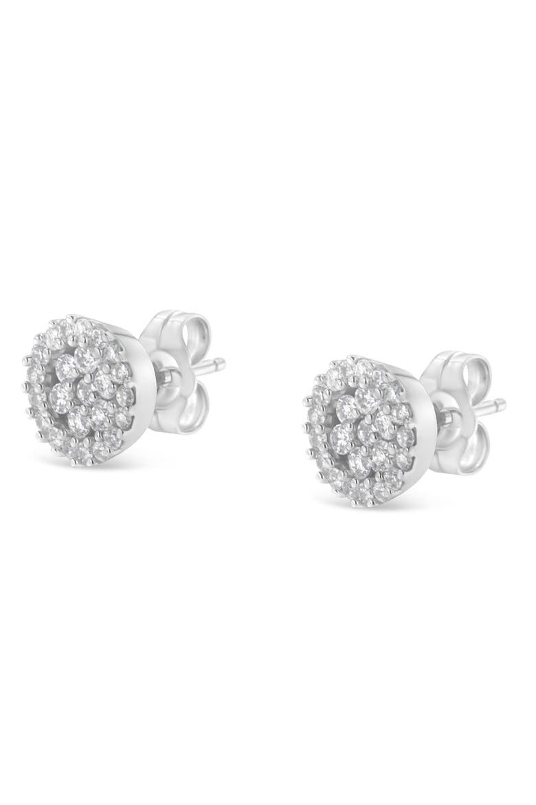 14K White Gold 1/2 Ct BrilliantDiamond Halo-Style Cluster Button Stud Earrings, Alternate, color, White