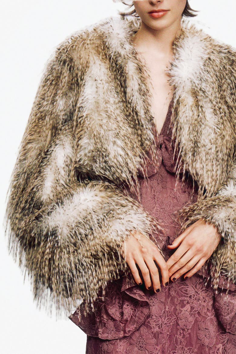Lynx Faux Fur Cropped, Alternate, color, GREY MULTI