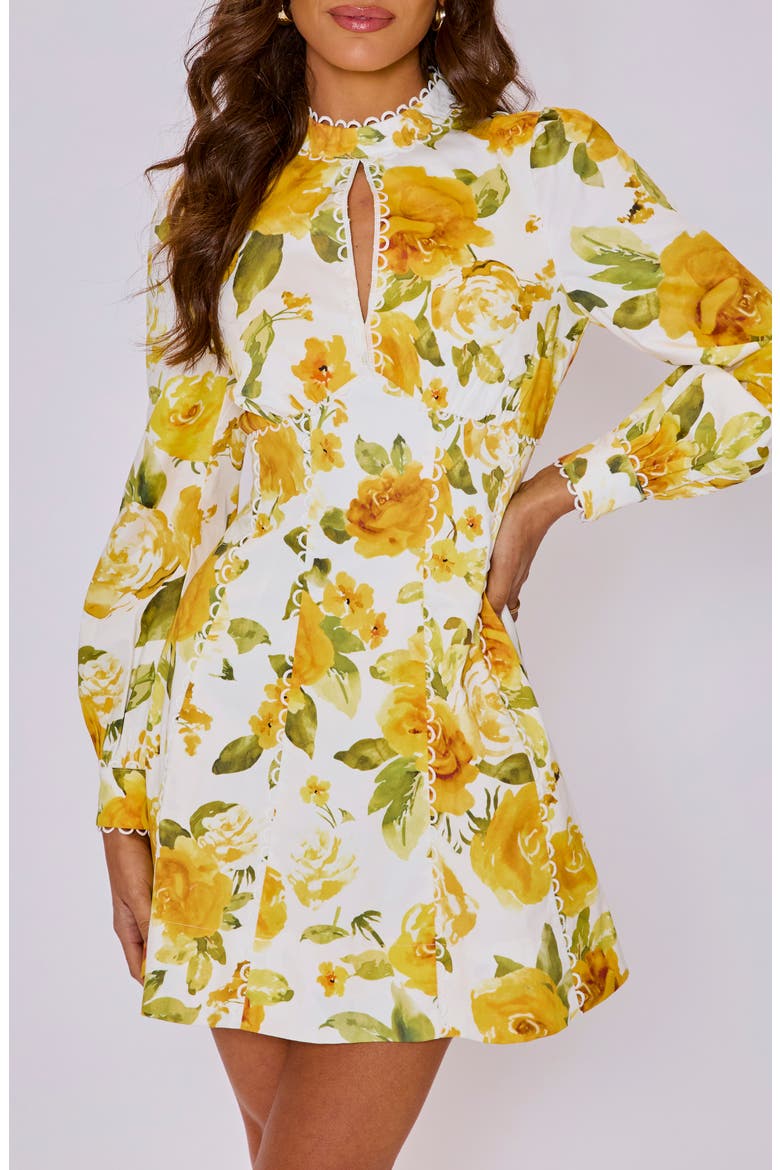 Vivienne Floral Long Sleeve Stretch Cotton Minidress, Alternate, color, IVORY YELLOW