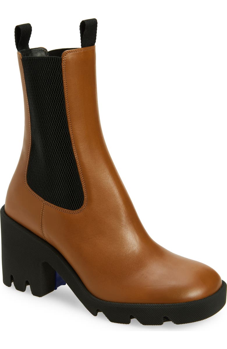 Burberry Stride Block Heel Chelsea Boot, Main, color, Hazel