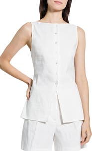 Theory Boatneck Sleeveless Linen Blend Button-Up Shirt