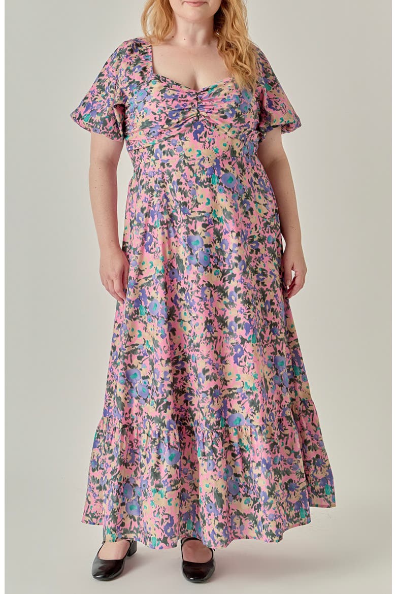 Floral Print Open Back Tie Maxi Dress, Main, color, PINK MULTI