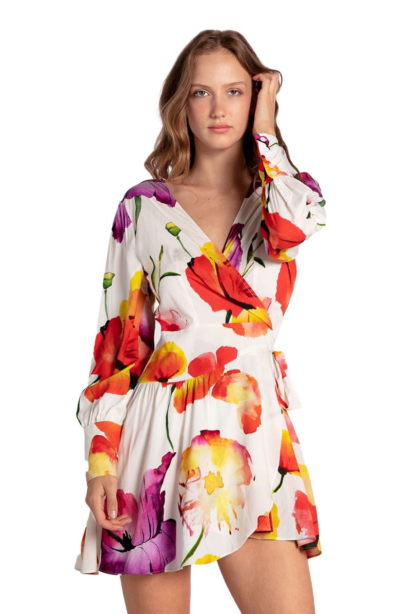 Belle & Bloom The Dancer Longsleeve Mini Wrap Dress, Alternate, color, Wild Poppies