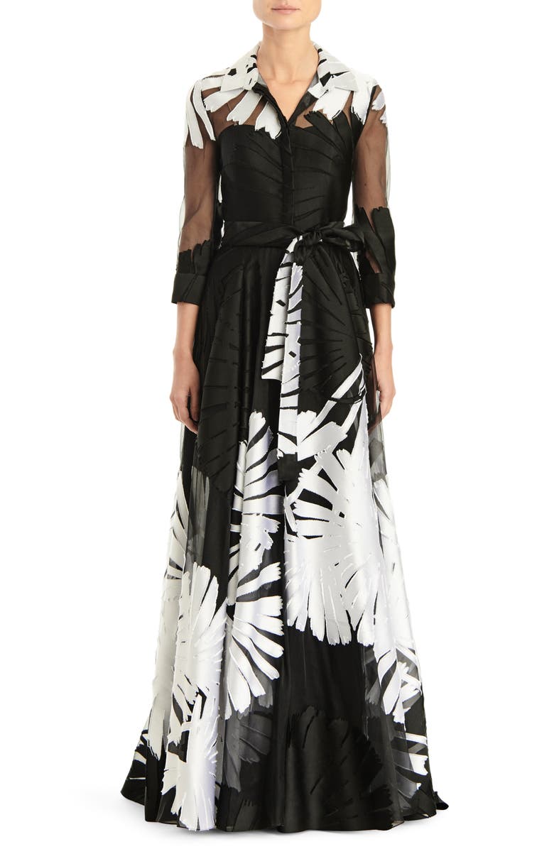 Carolina Herrera Fil Coupé Shirtdress Gown, Main, color,