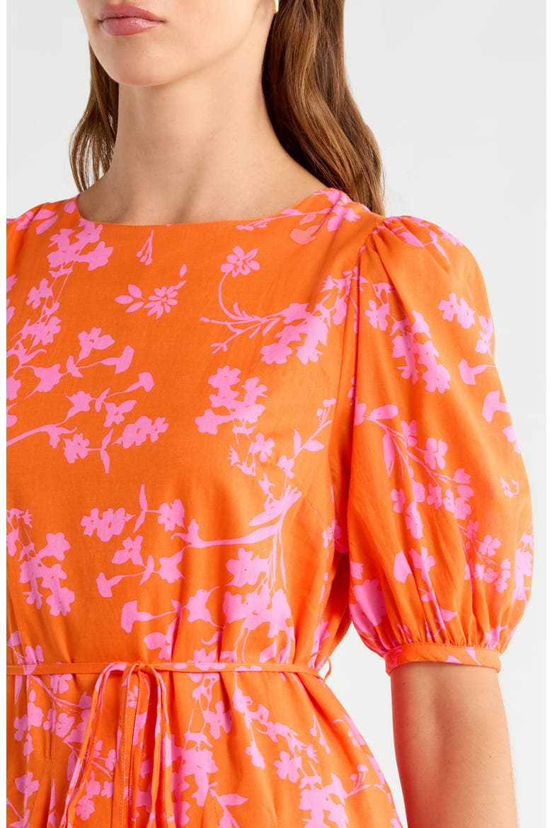 Delilah Floral Godet Pleat Cotton Minidress, Alternate, color, ORANGE-PINK