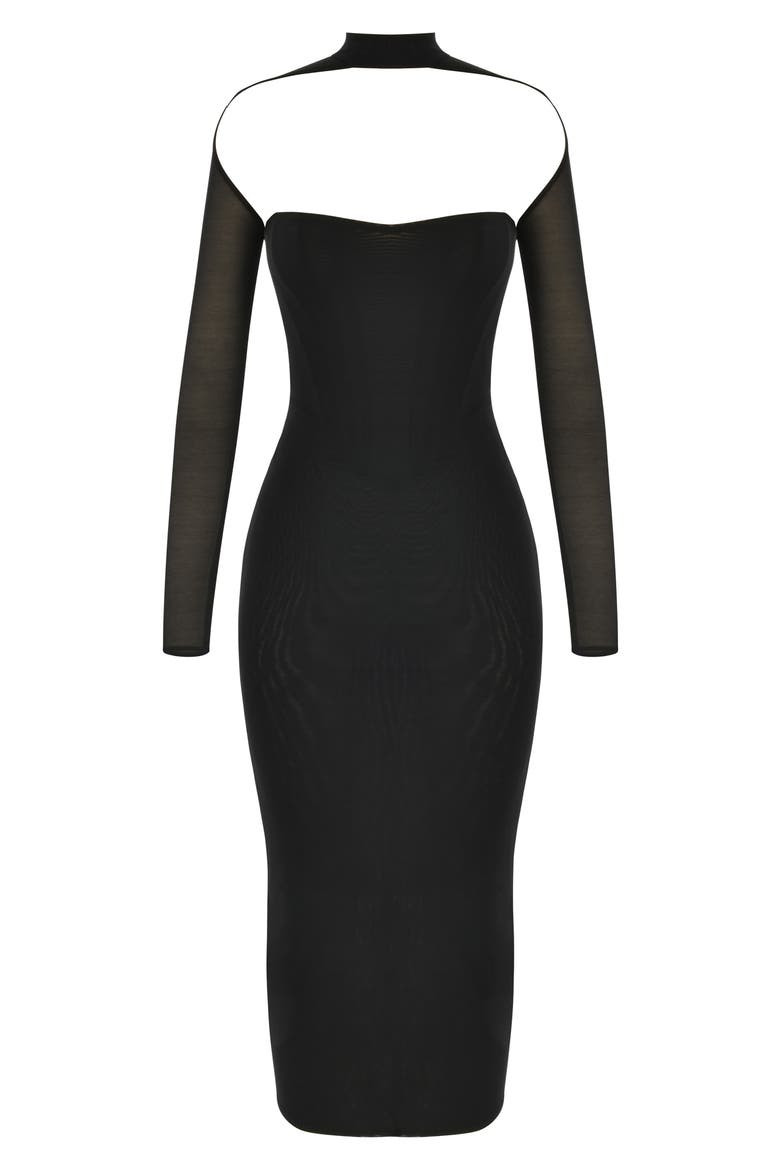 Milarose Long Sleeve Corset Midi Dress, Alternate, color, BLACK