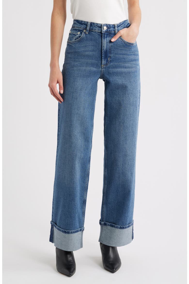 Getty Cuffed High Waist Wide Leg Jeans, Main, color, RICH INDIGO CUFFED