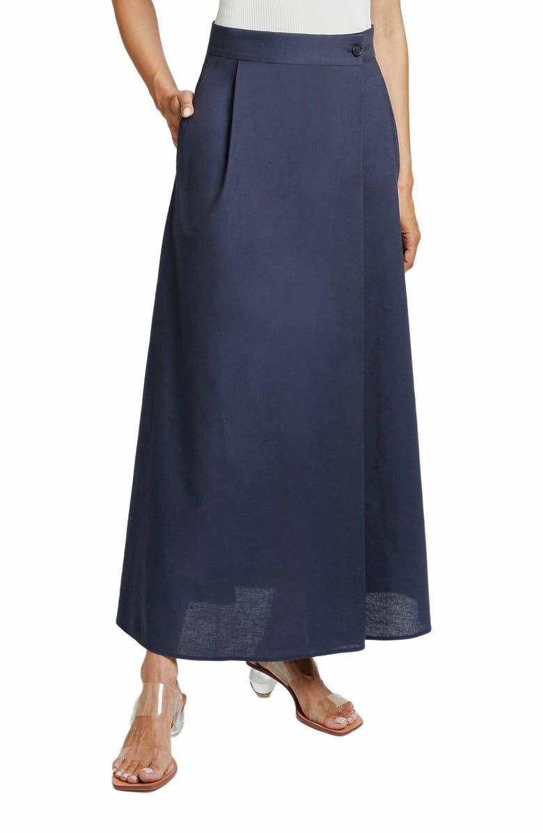 Santorelli DREW A-Line Midi Cotton Skirt with Buttoned Waistband, Alternate, color,