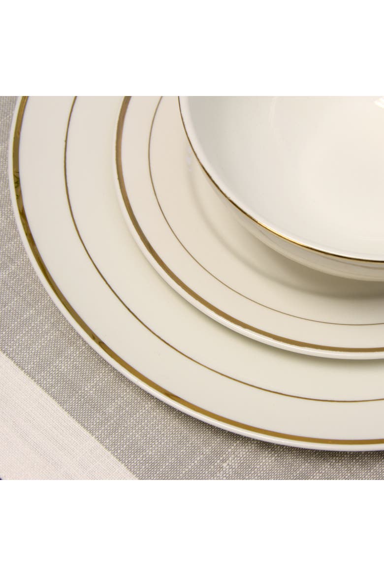 Palladine 16 Piece Dinnerware Double Gold Banded Set, Alternate, color, White