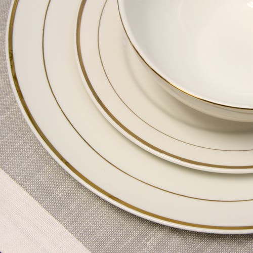 Gibson Home Palladine 16 Piece Dinnerware Double Gold Banded Set In White