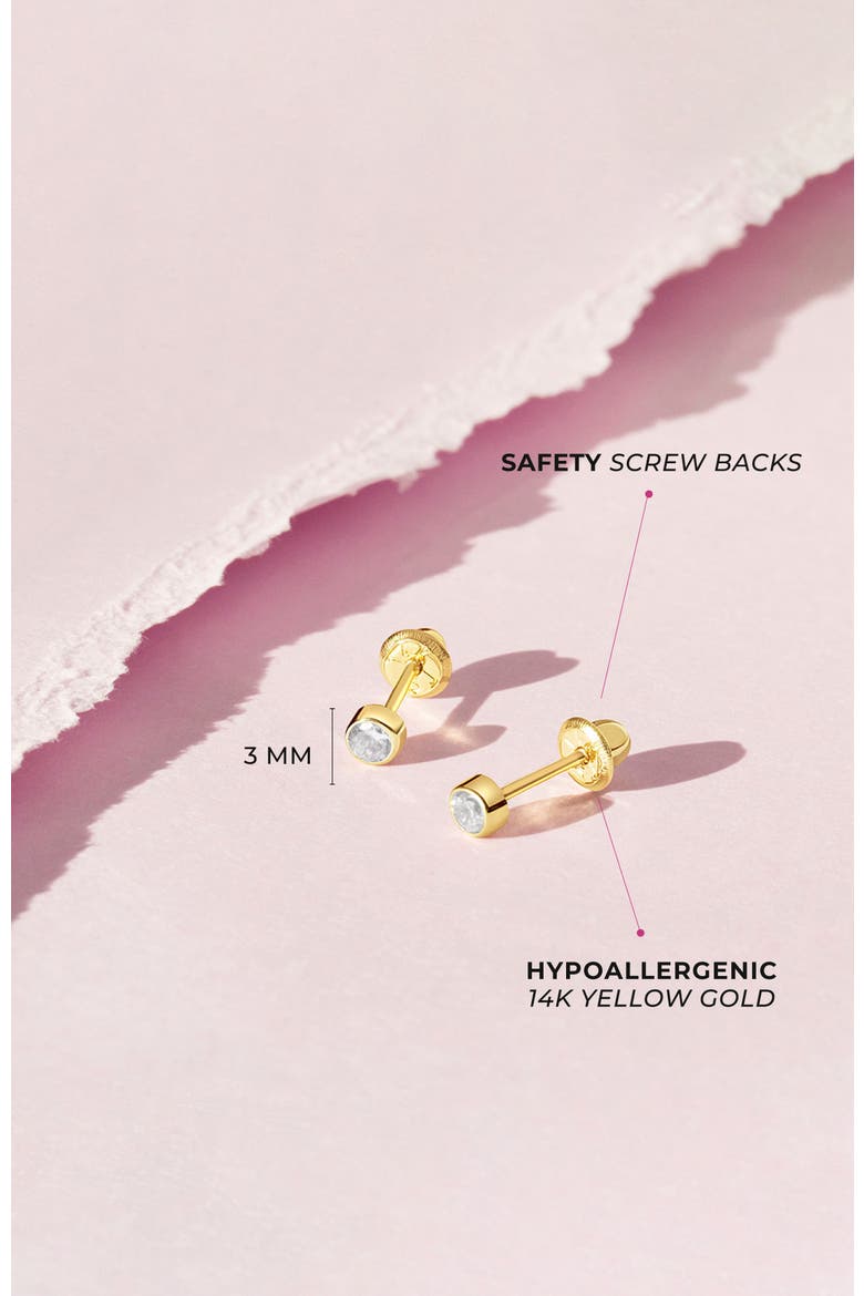 14k Tiny Cubic Zirconia Birthstone Earrings, Alternate, color, April