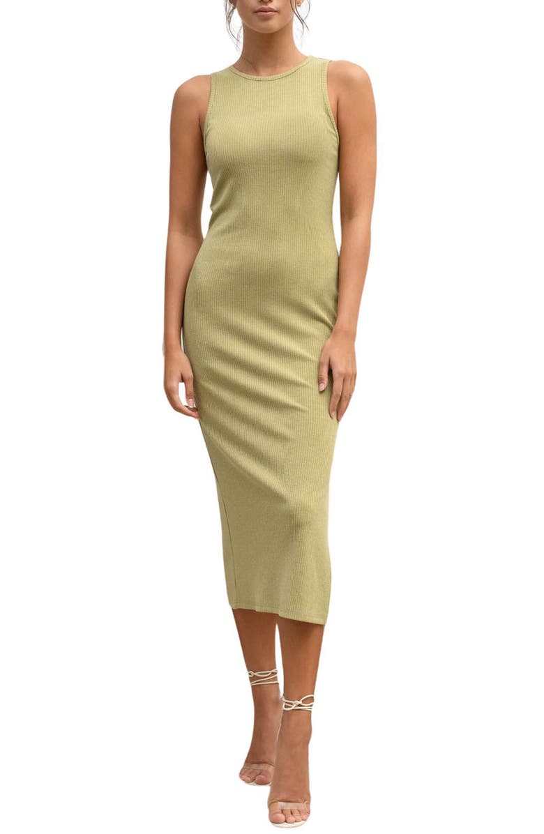 Blu Pepper Ribbed Tank Dress, Main, color, Light Olive