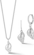 GLAZE JEWELRY Shell Drop Huggie Hoop Earrings & Necklace Set