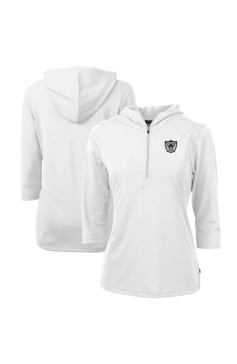 Cutter & Buck Women's Cutter & Buck White Las Vegas Raiders Throwback Logo Virtue Eco Pique 3/4 Sleeve Half-Zip Pullover Hoodie, Alternate, color,
