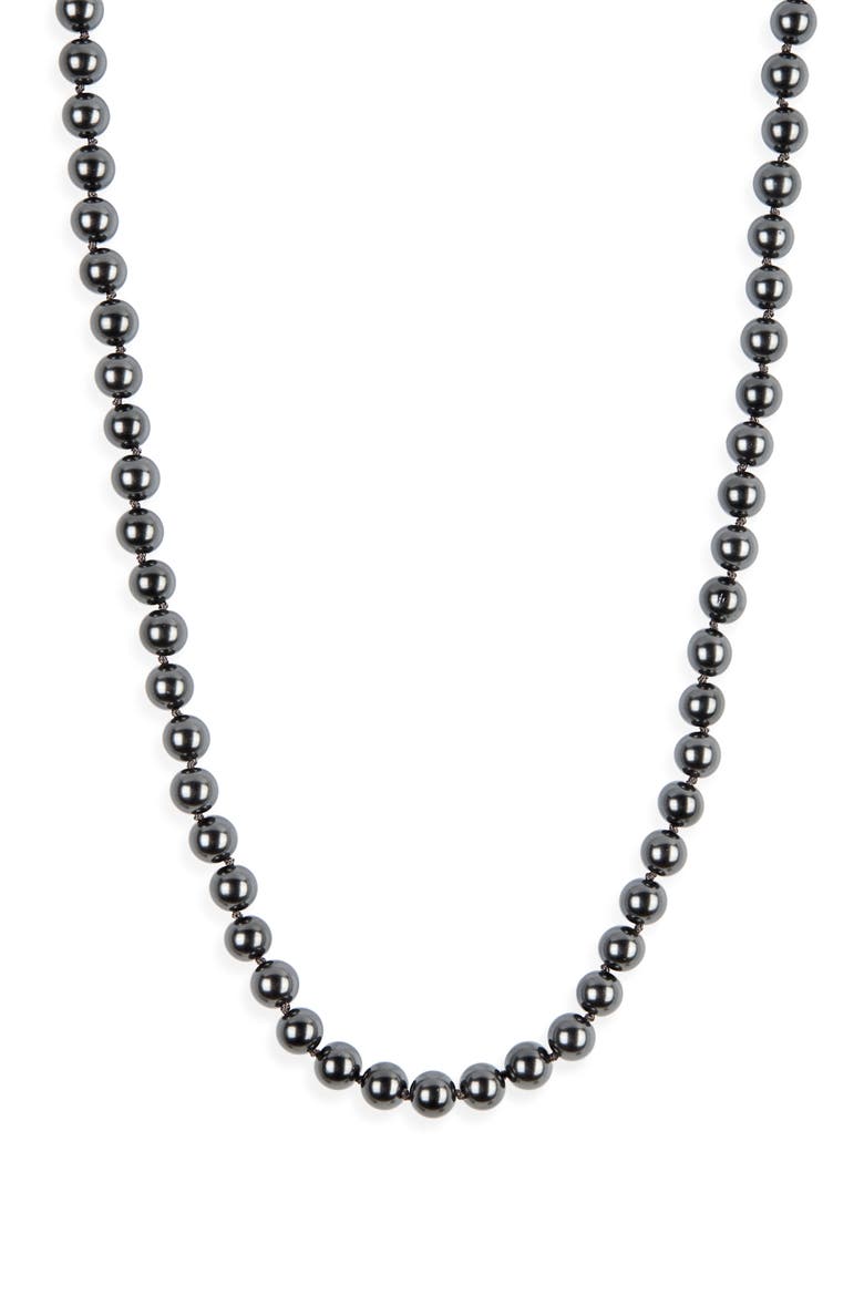 Faux Pearl Long Necklace, Main, color, DARK GREY