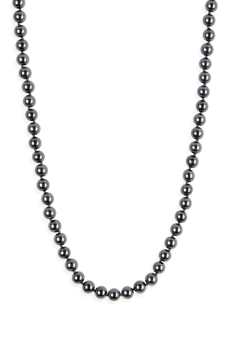 Kenneth Jay Lane Faux Pearl Long Necklace, Main, color, Dark Grey