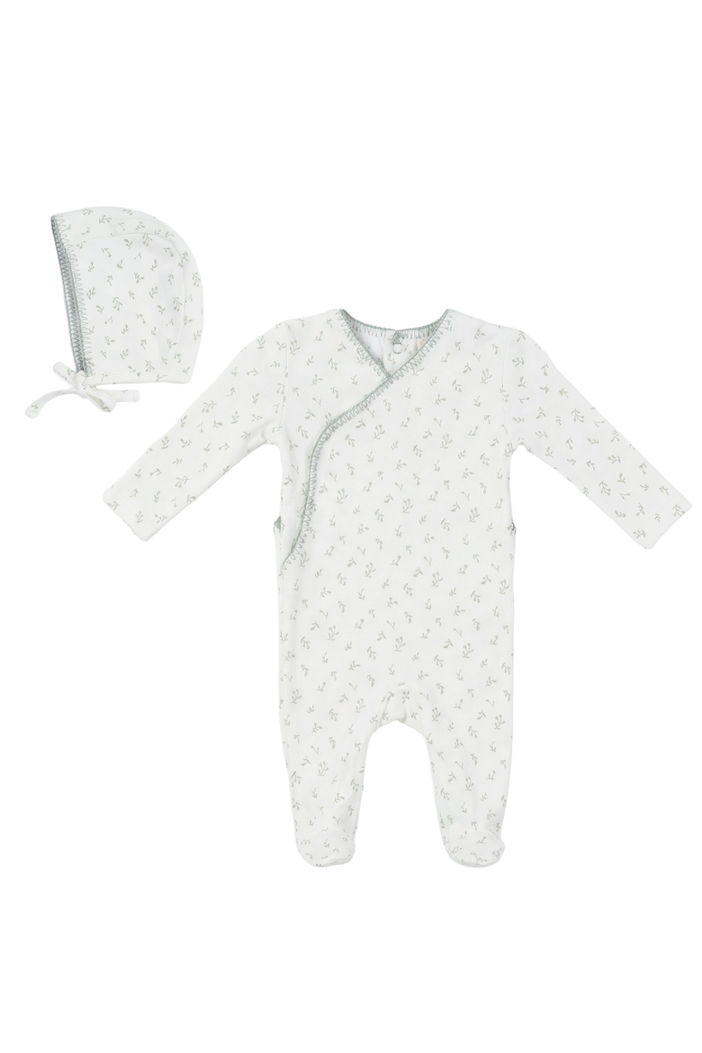 Boy Cherry Rib Faux Wrap Romper with Bonnet, Main, color, Cream/Blue