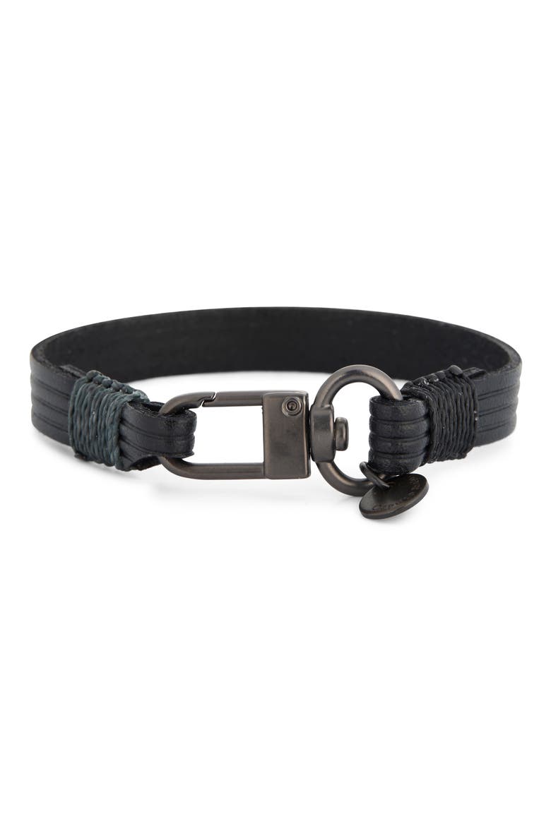 Men's Embossed Multistripe Leather Bracelet, Alternate, color, BLACK