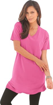 Roaman's Plus Size Ultimate Cotton V Neck Short Sleeve Tunic