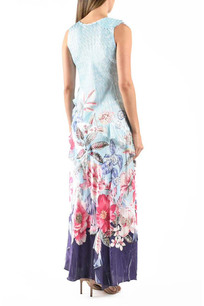 Ruffle Chiffon & Charmeuse Maxi Cocktail Dress, Alternate, color, BAHAMIAN BORDER