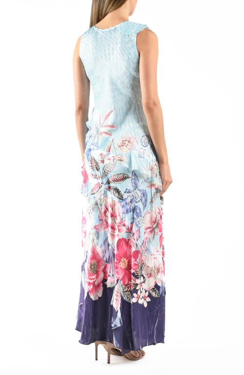 Komarov Ruffle Chiffon & Charmeuse Maxi Cocktail Dress