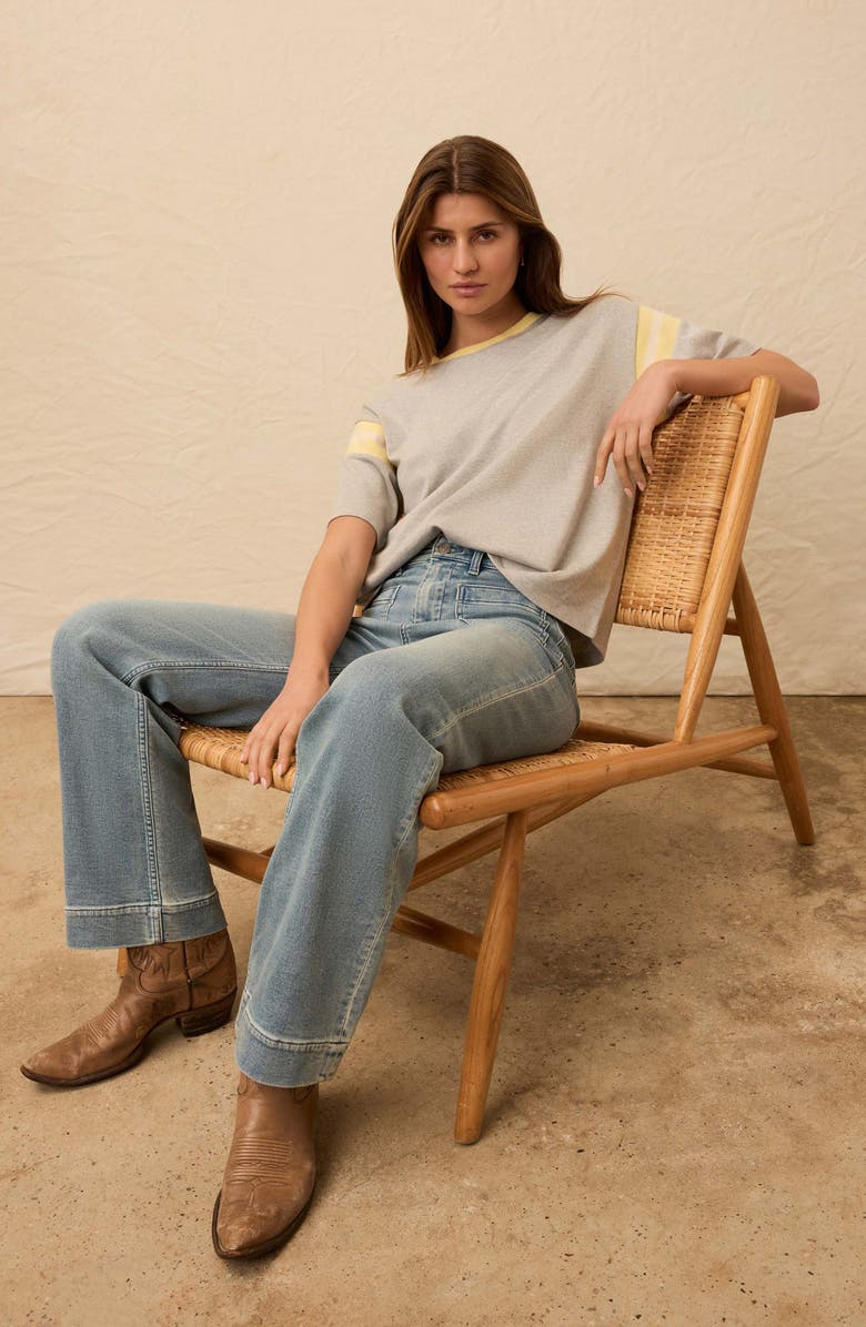 Faherty Throwback Stripe Sleeve Organic Cotton T-Shirt, Alternate, color, Spring Grey Varsity