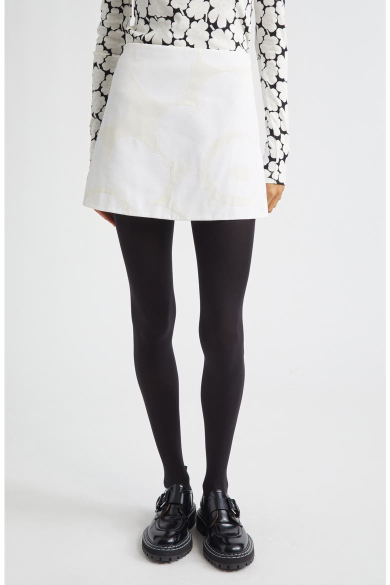 Kirjasto Unikko Jacquard A-Line Faille Miniskirt, Main, color, WHITE LIGHT GREY
