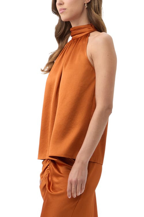 Trina Turk Zana Satin Halter Top In Brown