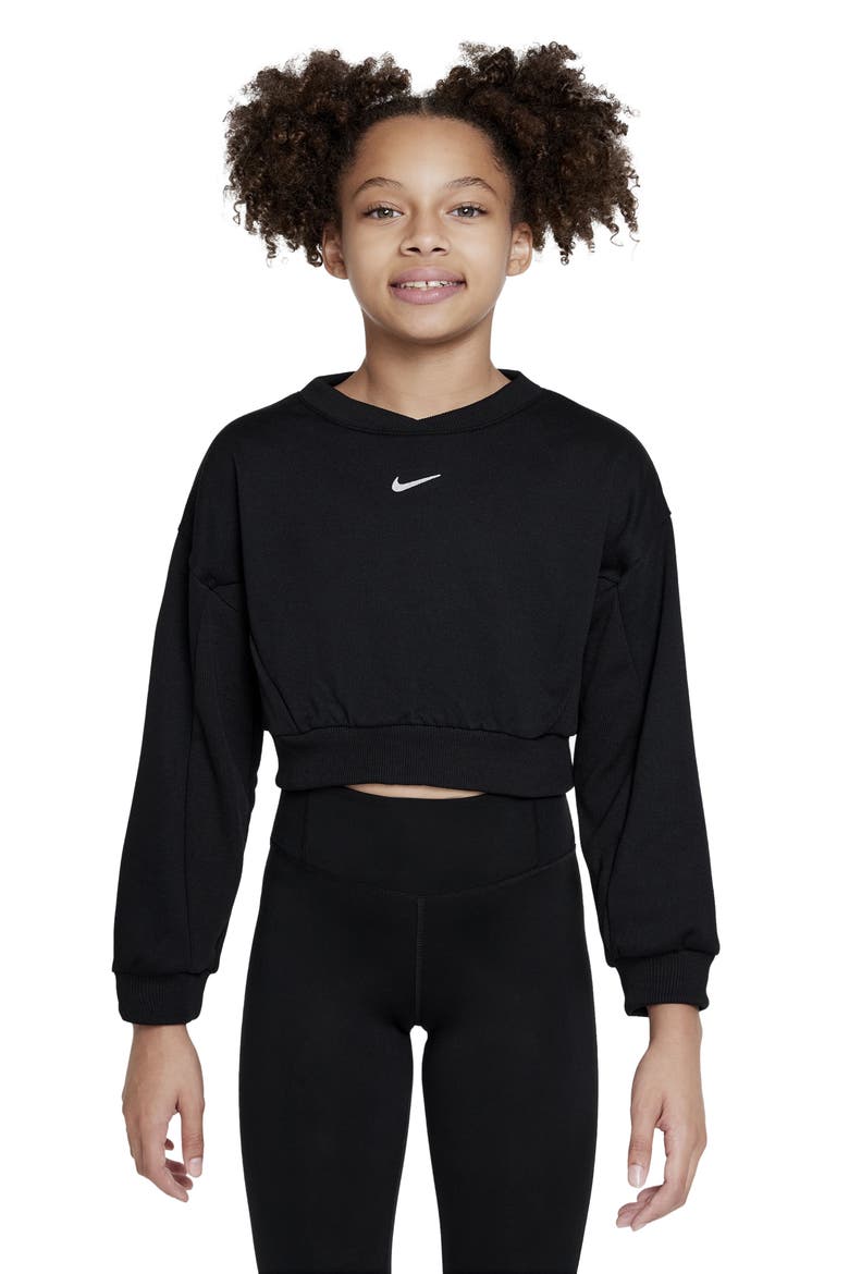 Kids' Dri-FIT Yoga Training Crop Top, Main, color, BLACK