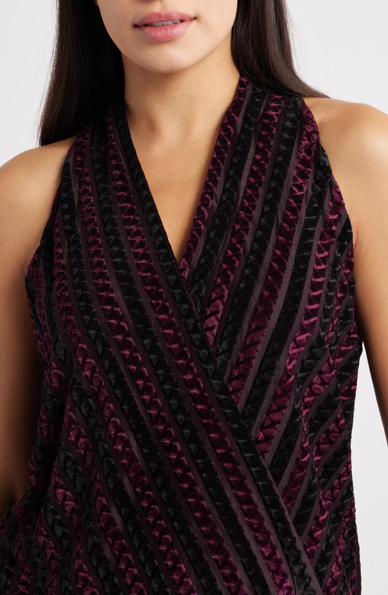 Liverpool Los Angeles Sleeveless Surplice Velvet Top, Alternate, color, Black Burgundy Stripe