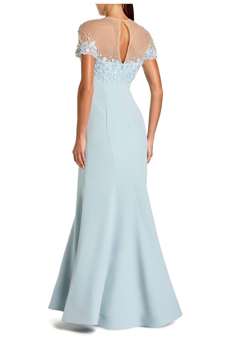 Mac Duggal Women's Mermaid Crepe Gown With Beaded Illusion Neck, Alternate, color, Powder Blue