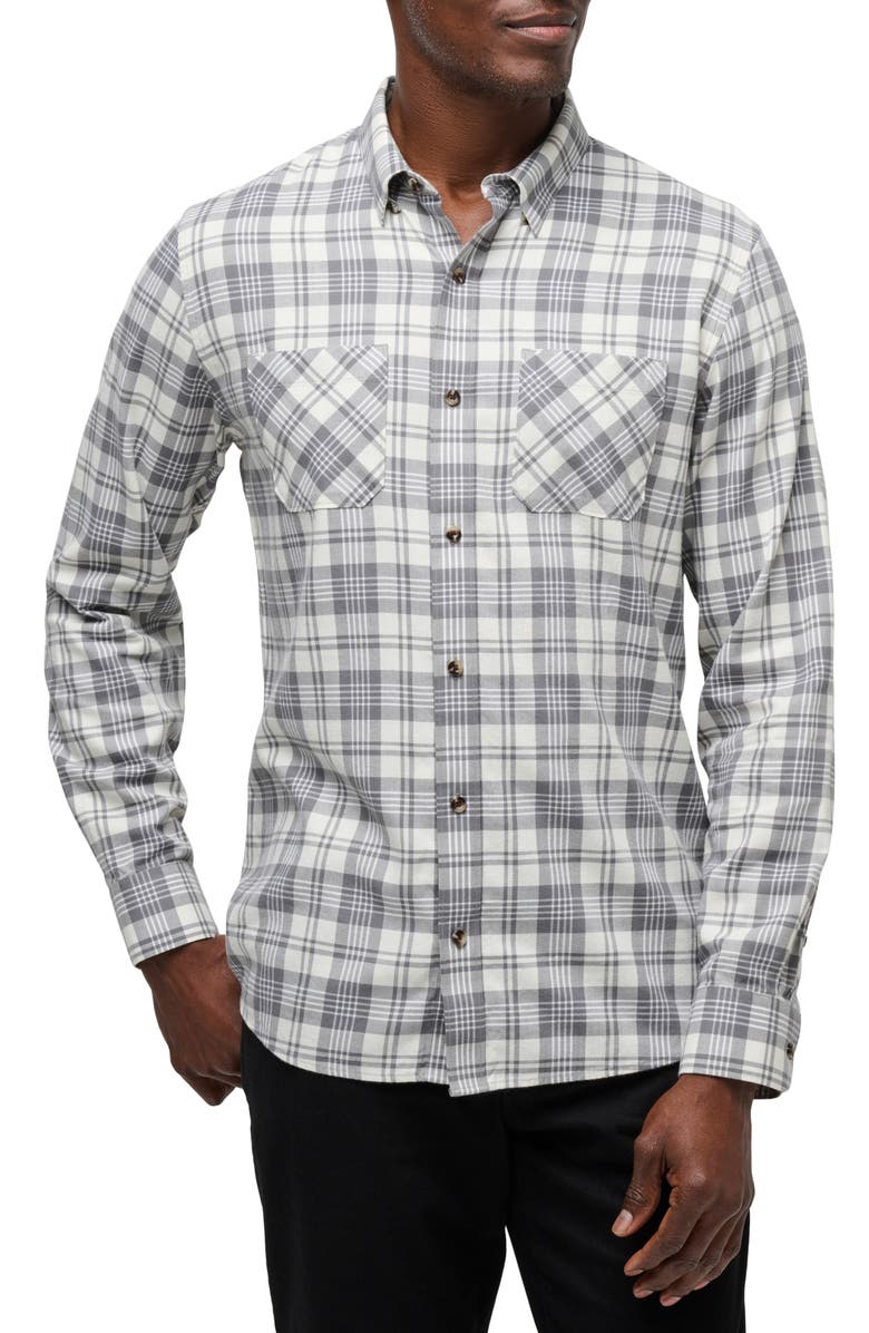 TravisMathew Cloud Plaid Flannel Button-Up Shirt, Main, color, Vanilla Ice/Quiet Sh