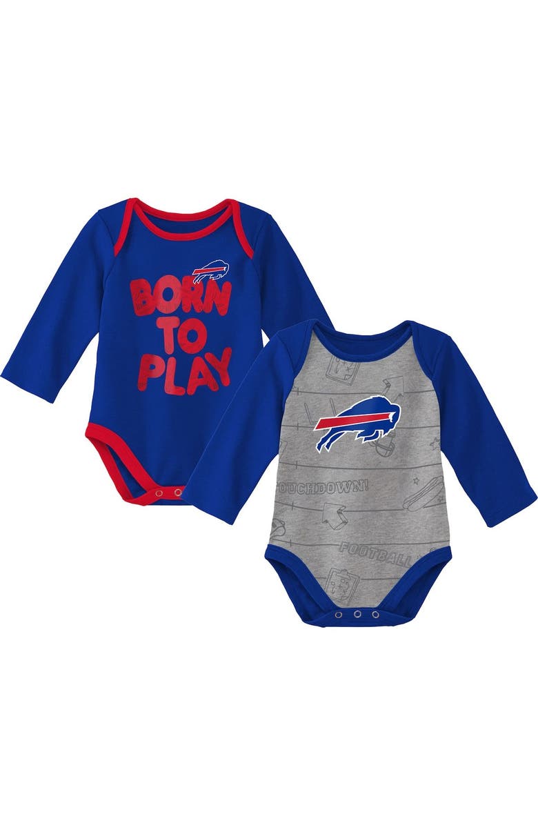 Outerstuff Newborn & Infant Royal/Heathered Gray Buffalo Bills Born To Win Two-Pack Long Sleeve Bodysuit Set, Main, color,