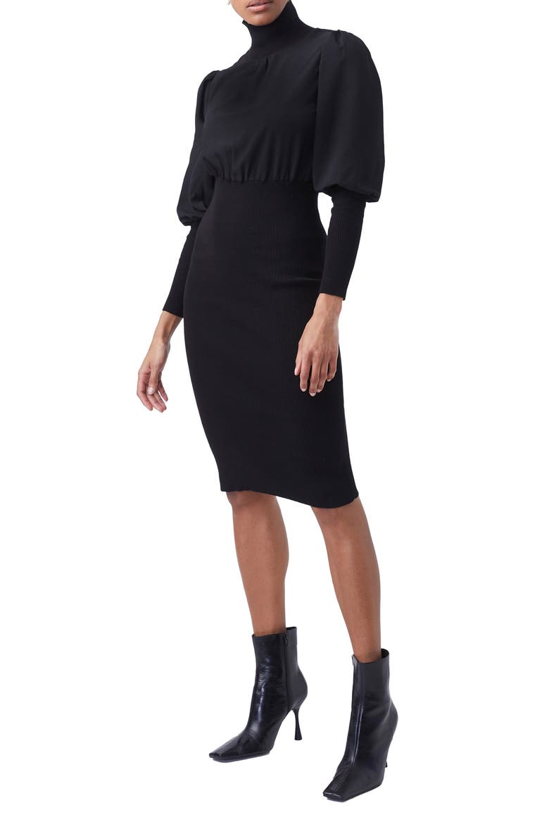 Krista Turtleneck Ballon Sleeve Knit Dress, Alternate, color, BLACK