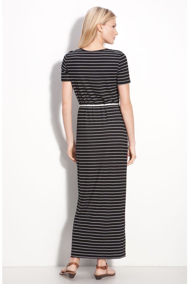 Stripe Cap Sleeve Maxi Dress, Alternate, color, BLACK WHITE