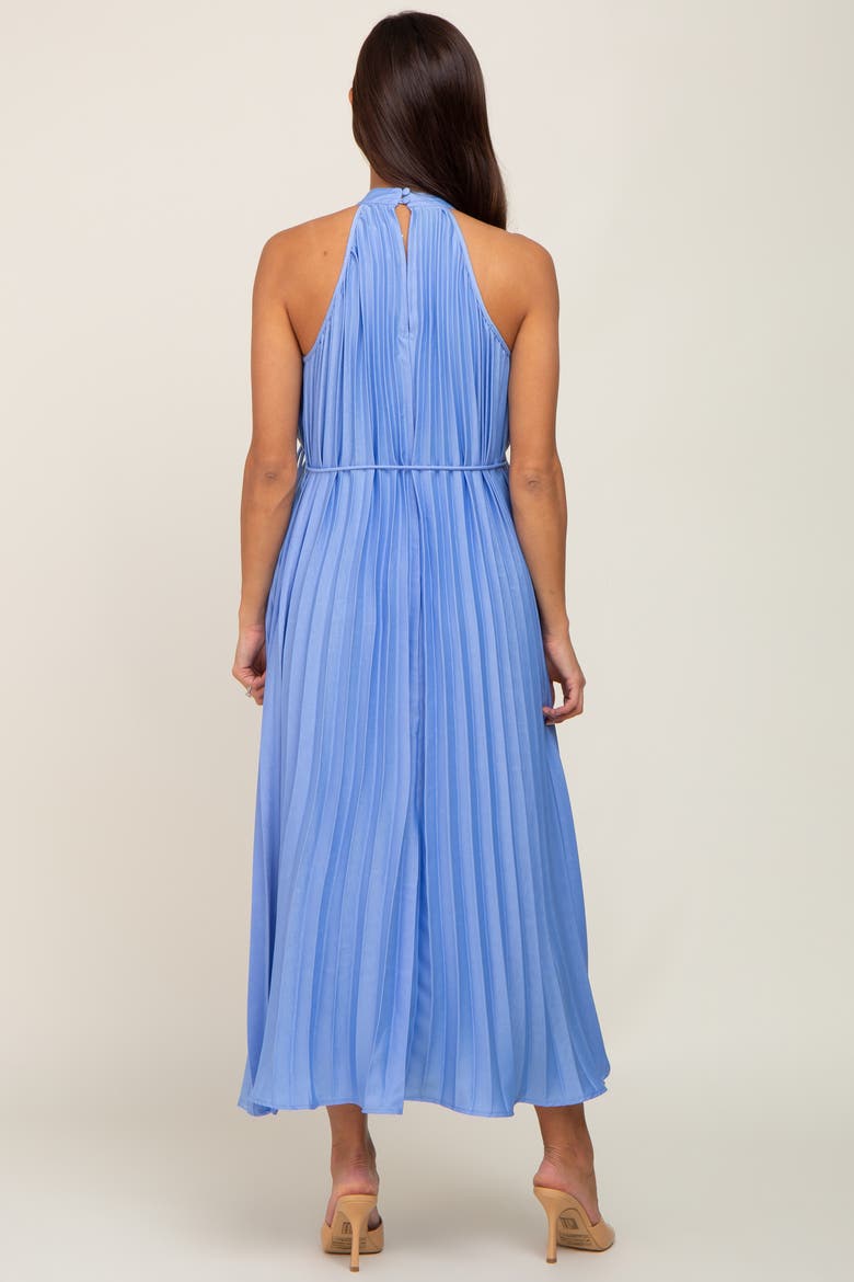 Pleated Halter Dress, Alternate, color, Light Blue