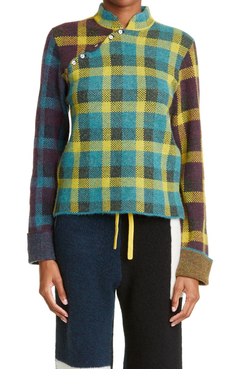 YanYan Bao Plaid Wool & Cotton Blend Sweater, Main, color,