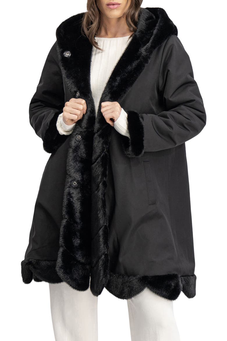 Fur-Free Mink (Faux Fur) Reversible Coat, Hood, Alternate, color, BLACK/BLACK