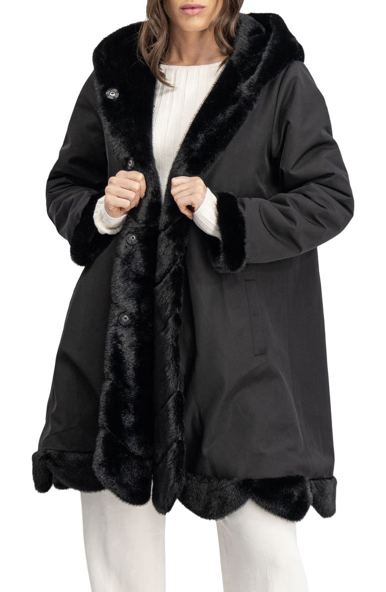 Lyla Grant Fur-Free Mink (Faux Fur) Reversible Coat, Hood, Alternate, color, Black/Black
