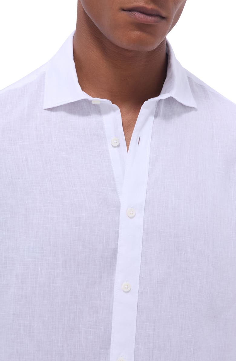 Bugatchi Axel Shaped Fit Linen Button-Up Shirt, Alternate, color, White