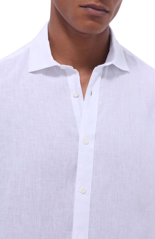 Bugatchi Axel Shaped Fit Linen Button-up Shirt In White