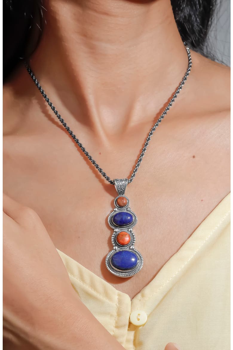 SILVER PLATED LABRADORITE PEND, Alternate, color, BLUE