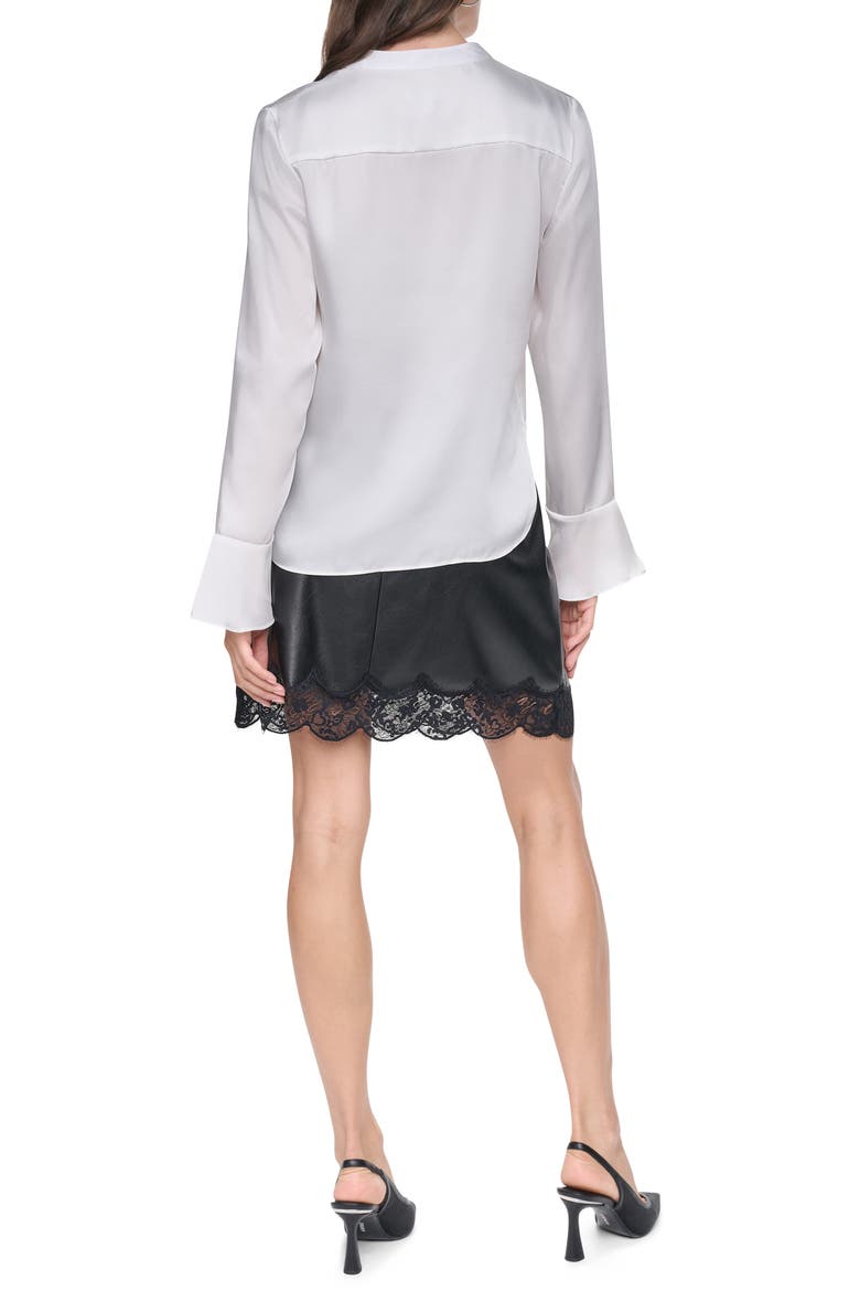 Lace Trim Tie Neck Top with Bell Sleeves, Alternate, color, IVORY