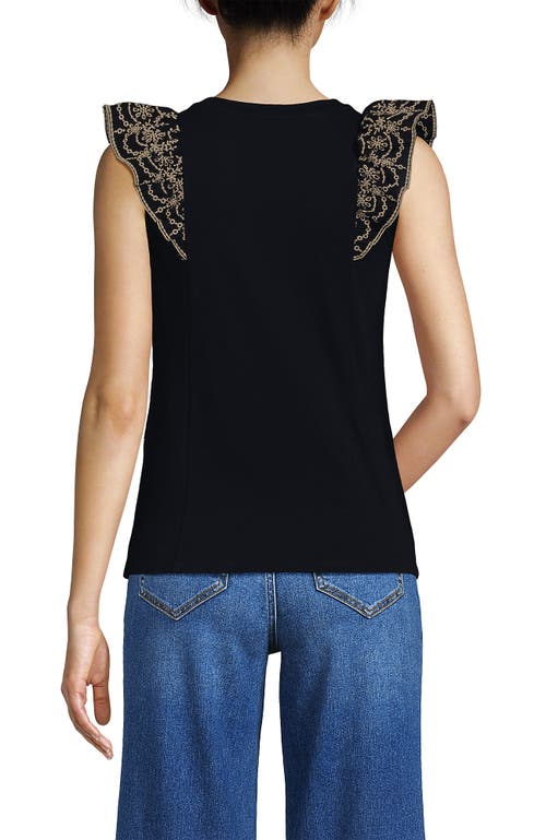 Lands' End Embroidered Ruffle Tank Top In Black
