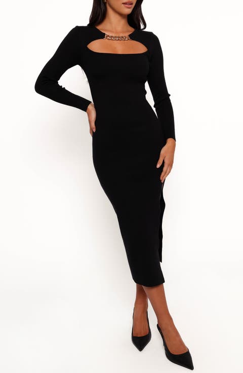 Elissa Chain Strap Long Sleeve Sweater Dress