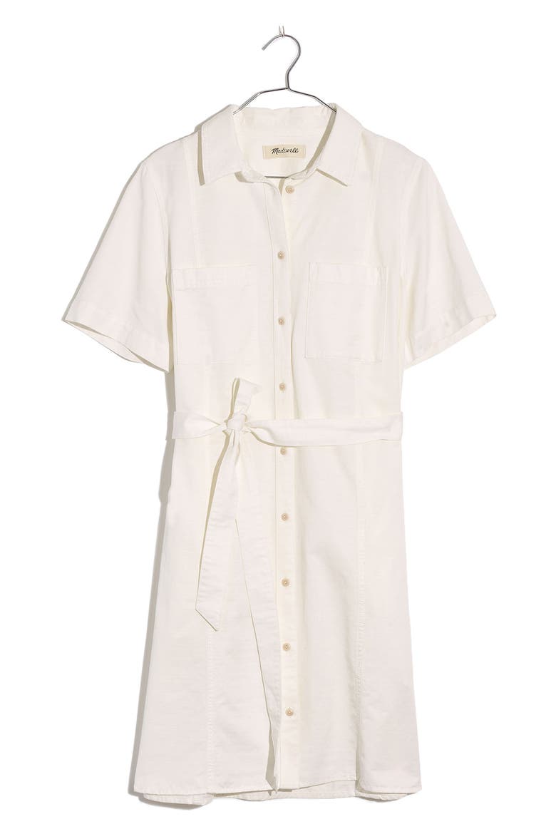 Courier Seamed Denim Tie Waist Shirtdress, Alternate, color, TILE WHITE