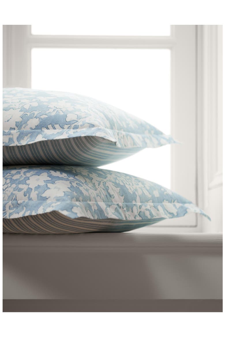 Heather Floral & Stripe Reversible Cotton Comforter & Sham Set, Alternate, color, BLUE